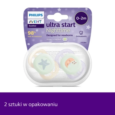 Philips Avent Ultra Start smoczek świecący w ciemności, 2 szt.