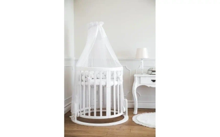 Owalne Łóżeczko 7w1 z materacem | BIAŁE