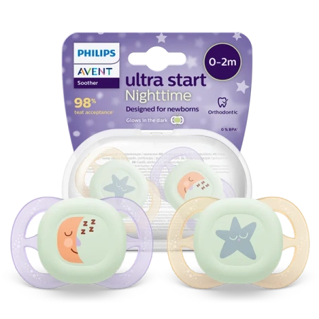 Philips Avent Ultra Start smoczek świecący w ciemności, 2 szt.